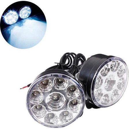 2 Pakke 12V 4.5W Hvite Runde Dagslys Bil Universal Runde-9LED Tåkelys