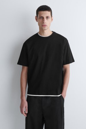COS Men's Relaxed Lightweight Cotton T-Shirt in Black