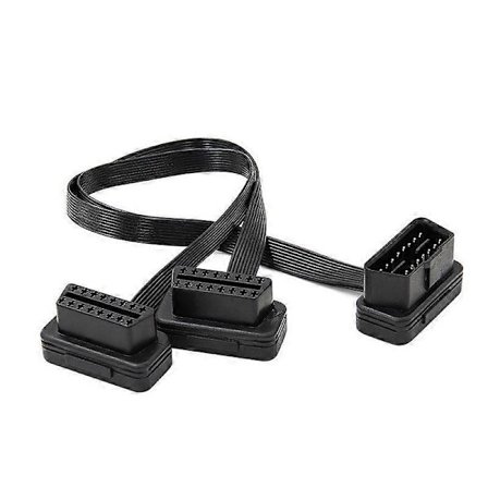 OBDII-förlängningskabel Dubbelkontakt Y-splitter OBD OBD2 16-stifts hane till hona Adapter Platt+Tunn för svart