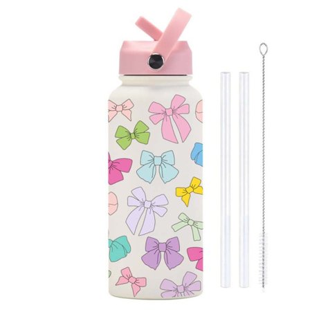 Stil 3-1000ml Bærbar Termos, Termisk Vannflaske i Rustfritt Stål, Estetisk, Isolert, med Sugerør, Søt, Stor Kapasitet