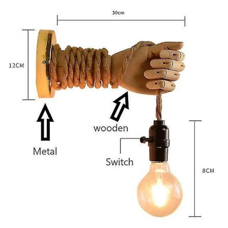 Retro Industrial Style Hemp Rope Wall Light Fixture Simple Creative Hand Shape Wall Lamps Corridor Aisle Indoor E27 Vanity Light