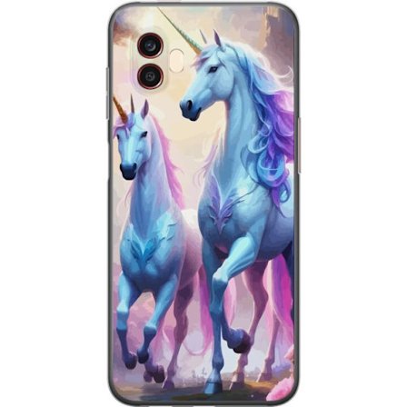 Kompatibelt Mobilskal till Samsung Samsung Galaxy Xcover6 Pro Magiska enhörningar i en ljus sagovärld med pastellfärger, skimrande manar, drömlik