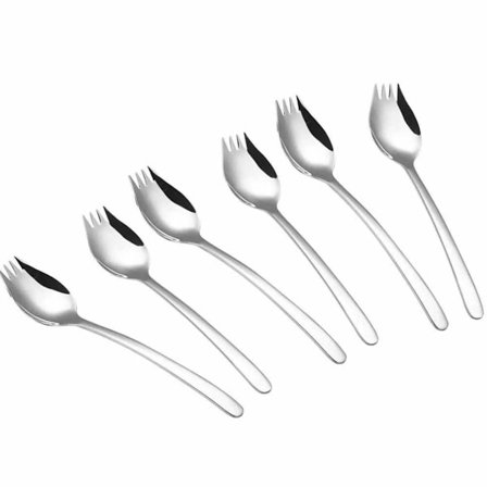 Spork metallskje 18/10 rustfritt stål, 6 stk sølv gaffel skje kombinasjon, KLB