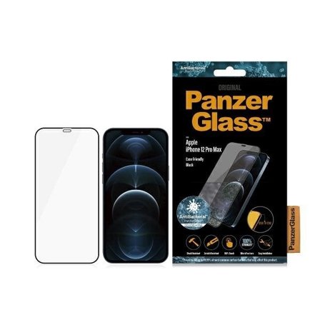 PanzerGlass E2E Super+ antibakterielt hærdet glas til iPhone 12 Pro Max - sort ramme