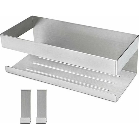 Selvklæbende brusehylde i børstet rustfrit stål med 2 kroge