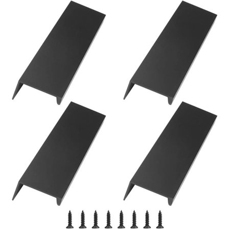 4 stk. sorte kjøkkenskaphåndtak med 8 skruer, aluminiumhytte