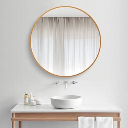 50 cm Stort Moderne Rundt Speil Hvit Børstet Ramme Veggspeil Metallinnrammet HD Glass Veggspeil for Sminke Bad Stue