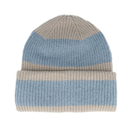 Beechfield - Blu cuff Beanie - Colour Block Natural Stone/Dusty Blue Cuff @ Hatstore