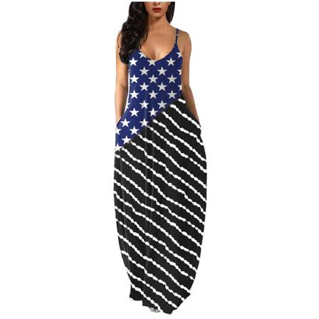 Maxi Lång Klänning Med Print För Damer Dam Summer Beach Holida