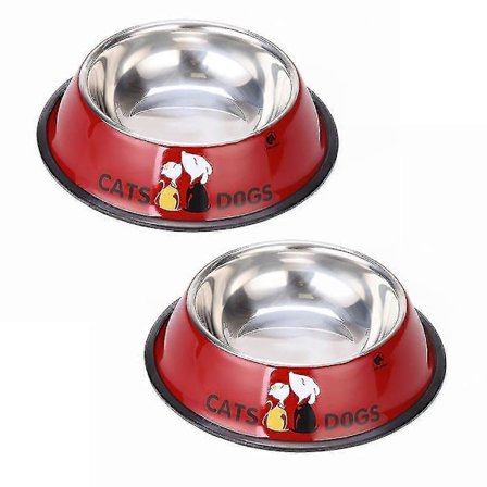 Ruostumaton teräskulho, väri maalattu, lemmikkieläinten koirankulho, tippaamaton, liukumaton kissankulho punainen (26 cm)