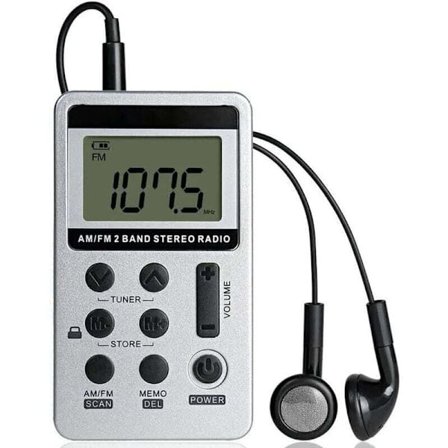 Bärbar Mini Stereo Radio AM FM Digital DSP Uppladdningsbar Fickradio med Hörlurar för Äldre Lättanvänd Vit