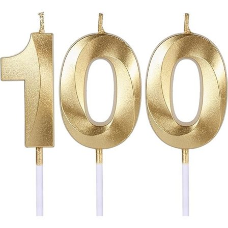 Guld 100-års fødselsdagstelys til kager cupcakes, nummer 100 lys kagetopper til fest jubilæum bryllup fest dekoration