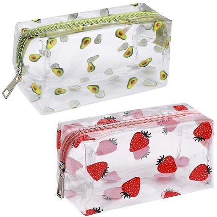 2 kpl Läpinäkyvä Penaali, Hedelmäkosmetiikkalaukku PVC Meikki Matka Pesupussi Avokado- ja Olkikuvioilla