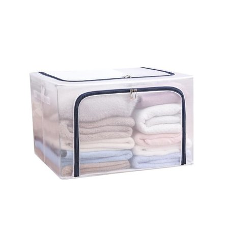 Förvaringslåda i tyg, stål och transparent material för lakan, filtar, kuddar, skoställ, hopfällbar S