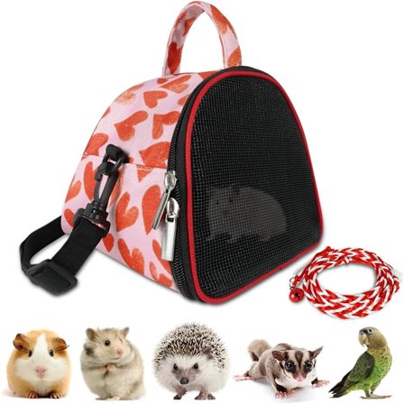Bærbar Hamster Transporttaske, Marsvin Rejsetaske Hjerte Mønster Lille Dyr Udendørs Hængetaske med Rem til Pindsvin Hamstere Chi