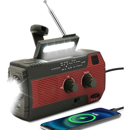 Vinddriven solradio, nödradio, självdriven vevradio med LED-ficklampa, SOS-larm, AM/FM-väderradio med 4000 mAh batteri