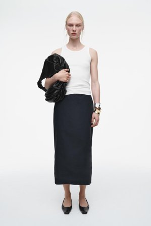 COS Women's Cotton Drawstring Midi Skirt in Blue