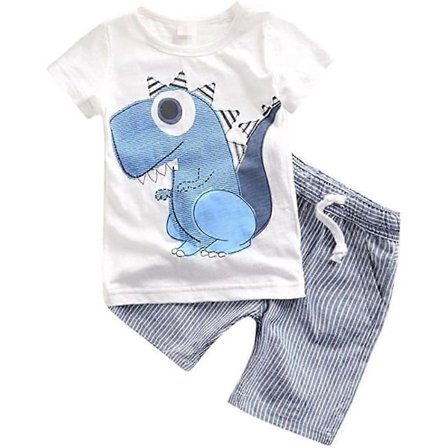 Drenge Dinosaur Print T-shirt Top Kortærmet + Shorts Sæt 2-pak