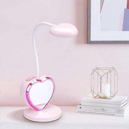 LED-skrivebordslampe til børn, dæmpbar bordlampe, genopladelig med penholder, USB-port til teenagepiger, drenge, studerende, pink