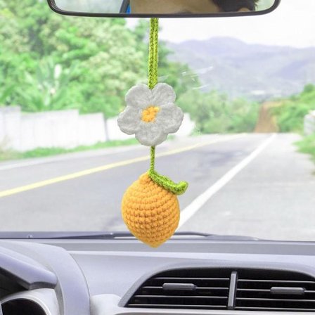 Söta virkade citron- och blomsterbilhängen, vackra dekorativa backspegelhängen för bilälskare, handgjord söt bilinteriör