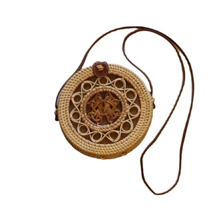 Bali rottinkilaukku ins crossbody minilaukku pyöreä retro käsin kudottu laukku ontto crossbody laukku