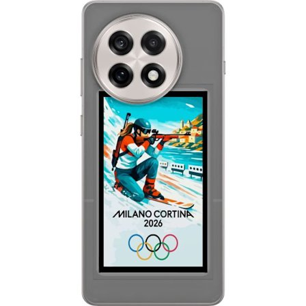 Kompatibelt Mobildeksel til OnePlus 13R Retroplakat Cortina Milano 2026 med fjell, vintersportsutøvere, italienske trikolor, Milano-katedralen og olym