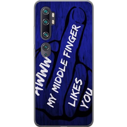 Kompatibel Mobilcover til Xiaomi Mi Note 10 Mørk typografisk illustration med hjerteform og budskab om venskab mod dybblå trætekstur