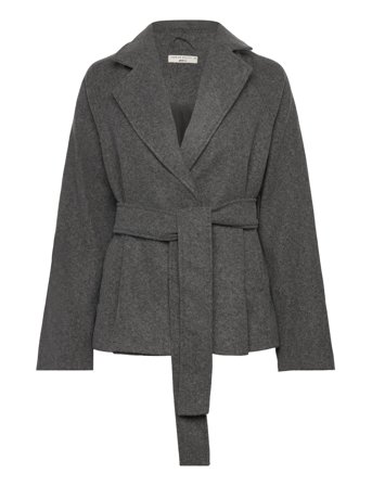 Gina Tricot Belted Short Coat - Grey - L