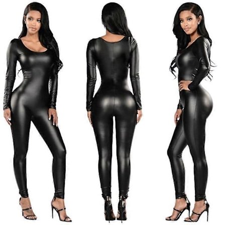 Dame Sexy Hel Jumpsuit Imitert Skinn, Glidelås bak Rompers