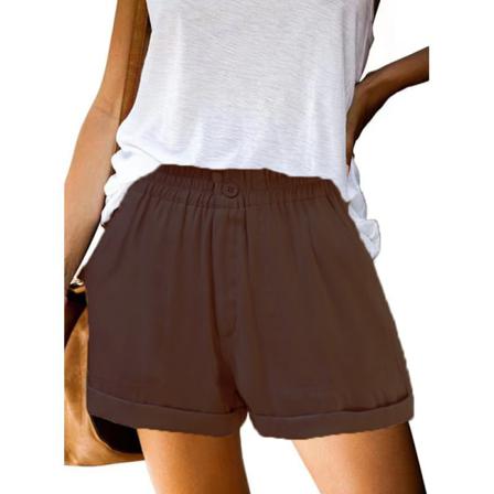 Spring Elastisk Enfärgad Knapp Dragkedja Plus Ficka Casual Sho