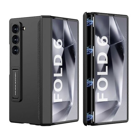 Skal för Samsung Galaxy Z Fold 6 med skärmskydd, inbyggt justerbart stativ & magnetiskt gångjärnsskydd