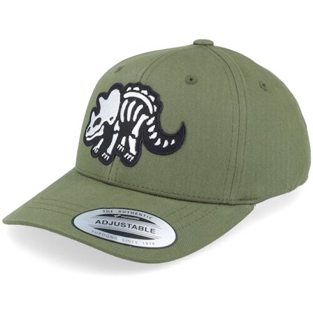 Kiddo Cap - Kids Triceratops Skeleton Patch Olive Adjustable Adjustable Green Cap - @ Hatstore
