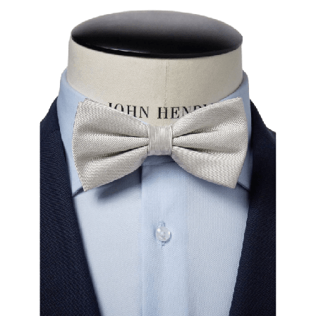 John Henric Silk Woven Rib Plain Pre Tied Bow Tie Accessoarer Herr Silver ONESIZE