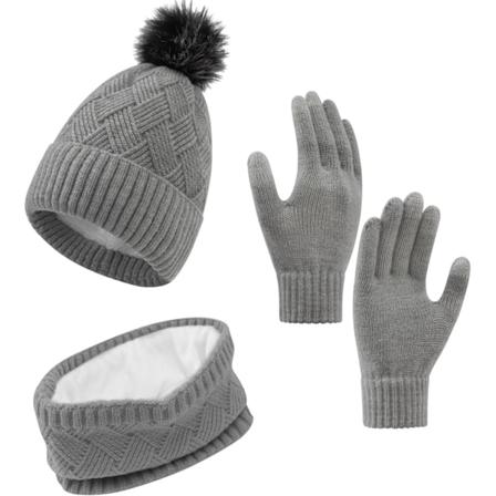 Dam Scarf Stickad Mössa Combo Set Vintermössa Vantar Stickad Set Presentset Pekskärm Vantar för Utomhus Skidåkning, A-Mörkgrå, One Size Mörkgrå One 