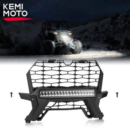 UTV Front Grill Vattentätt Nedre Mesh Kompatibel med Polaris RZR XP 1000/XP4/Turbo Pro R 2019-2023 med LED Light Bar