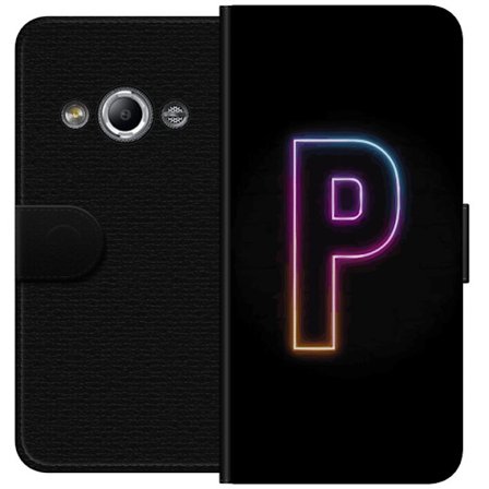 Kompatibelt Lommeboketui til Samsung Galaxy Xcover 3 Minimalistisk neonbokstav P i fargegradering og lyseffekt mot svart bakgrunn i digital neonstil