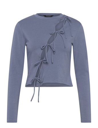 Monki Long Sleeve Tie Top - Blue - M