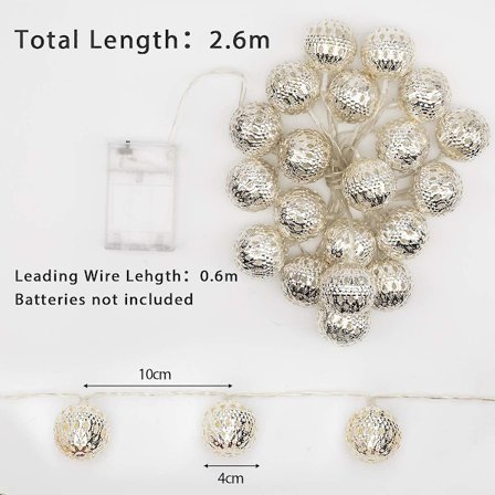 20 Led Sølvkugle Lyskæde 2,5m Batteridrevet Varm Hvid Metal Lyskæde til Jul, Fest, Festival, Bryllup