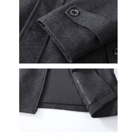 HERR Villakangastakki Syksy ja Talvi Kaksinkertainen Kaulus Villakangastakki Paksu Villakangastakki Pitkä Takki musta