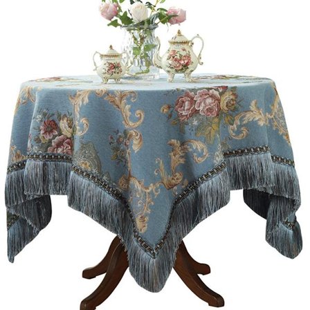 Dug til spisebord, blomstret jacquard dug med elegant spisebordsstemning, filtmateriale støvafvisende dekorative duge til blå