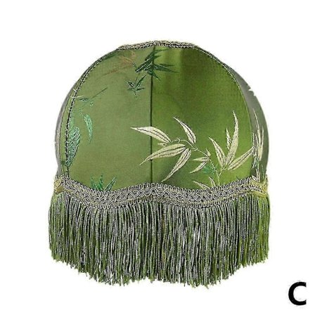 Grön Lampskärm med Tofs, Retro Bordslampskärm