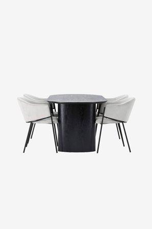 Venture Home - Matgrupp Isolde med 4st stolar Evelina - Svart - Matgrupp 4 personer - Från Homeroom