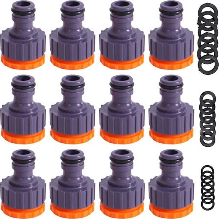 3/4" & 1/2" BSP 2-i-1 Plast Hageslange Krankobling Gjengede Kranadaptere 12-pakning (Leveres med 18 reservehylser)