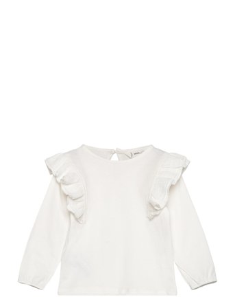 100% Cotton T-Shirt With Ruffles White Mango