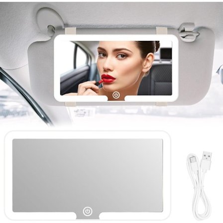 Bil sminkspegel - med LED-ljus - 3 ljuslägen - sminkspegel - dimbar bil solskyddsspegel med touchkontroll - portabel resemodell - USB