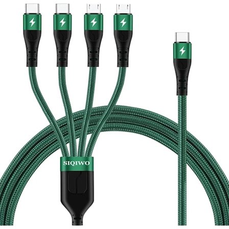 2025 Senaste Modell USB C till Multi Kabel, [3A 1.2M] Nylonflätad Typ C till 4-i-1 Universell Laddningskabel med 2 x Micro USB/2 x Typ C