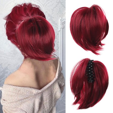 Rodet Bun Hårstykke, Klips-i Kort Hestehale Forlængelse