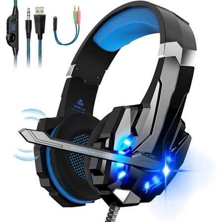 (blå) AUDBURN Støjreducerende Gaming Headset - PS4-PS5-Xbox One-PC-Mac-Nintendo - Blå