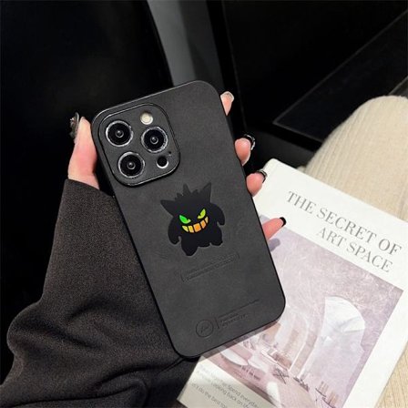 Kotelo iPhone 17 Air Black Cartoon Gengar Suede Laser Funny -puhelimelle