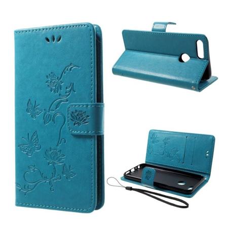 Butterfly läder Huawei P Smart fodral - Blå Blå